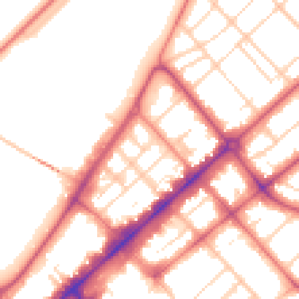 Daytime road noise heatmap for PR9 0DQ