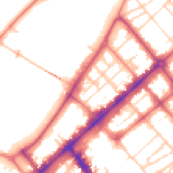 Daytime road noise heatmap for PR9 0DT
