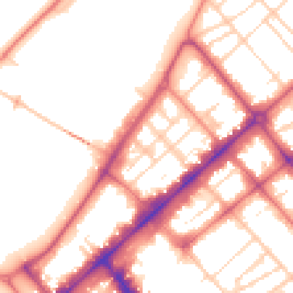 Daytime road noise heatmap for PR9 0DU
