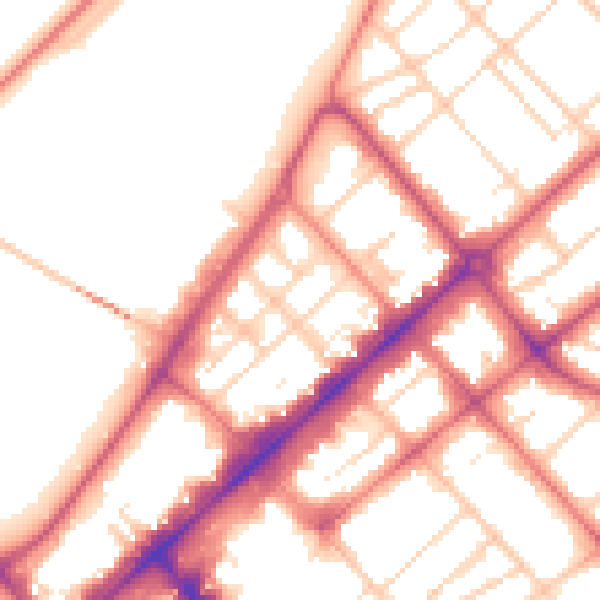 Daytime road noise heatmap for PR9 0DW