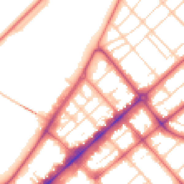 Daytime road noise heatmap for PR9 0EL