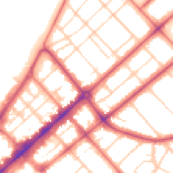 Daytime road noise heatmap for PR9 0HE