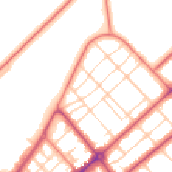 Daytime road noise heatmap for PR9 0JA