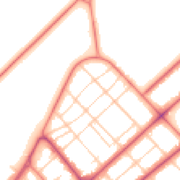 Daytime road noise heatmap for PR9 0JH