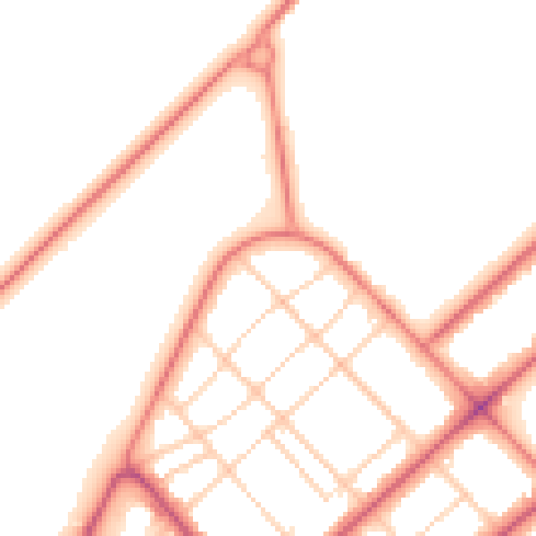 Daytime road noise heatmap for PR9 0JL