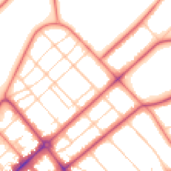 Daytime road noise heatmap for PR9 0NJ
