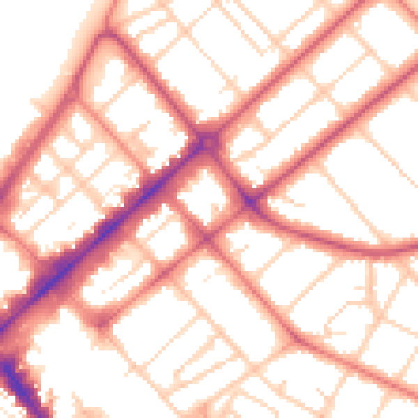 Daytime road noise heatmap for PR9 0PW