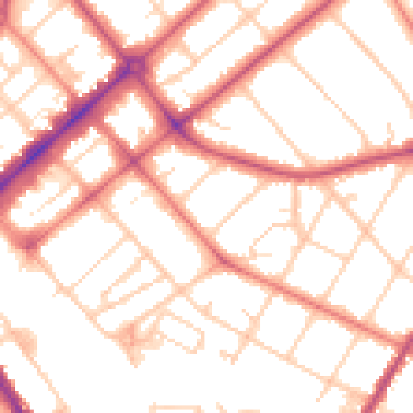 Daytime road noise heatmap for PR9 0QY