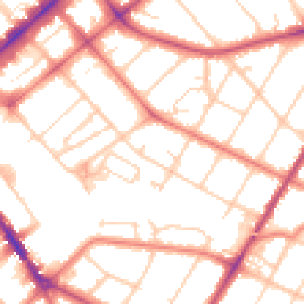Daytime road noise heatmap for PR9 0RT