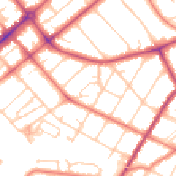 Daytime road noise heatmap for PR9 0RW
