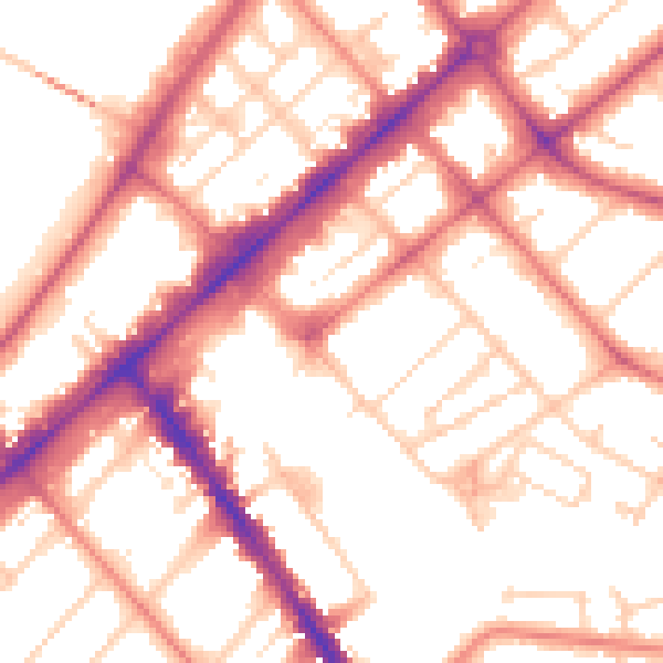 Daytime road noise heatmap for PR9 0TF
