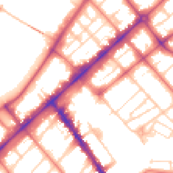 Daytime road noise heatmap for PR9 0UB