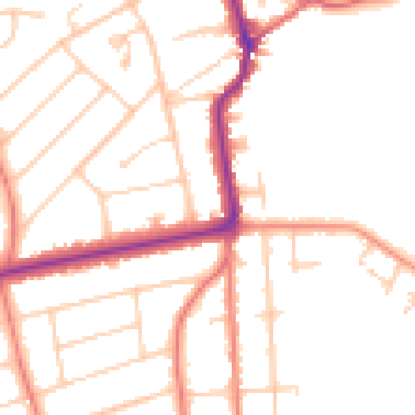 Daytime road noise heatmap for PR9 7AY