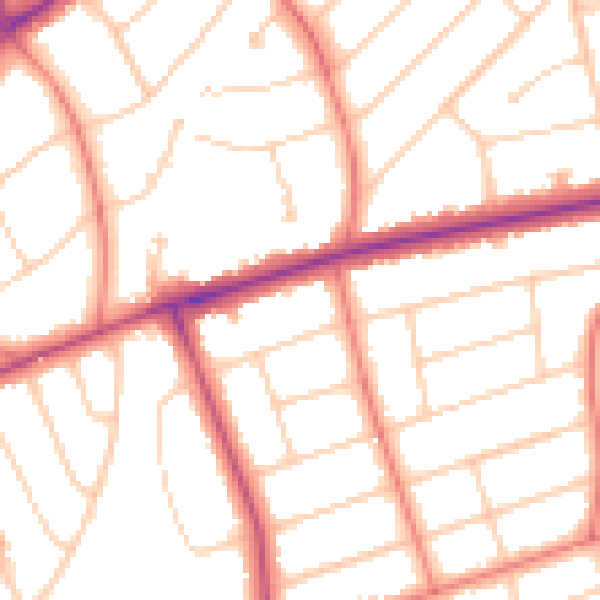 Daytime road noise heatmap for PR9 7BD