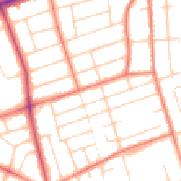 Daytime road noise heatmap for PR9 7BJ