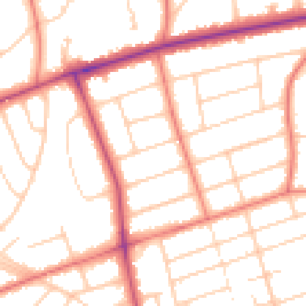 Daytime road noise heatmap for PR9 7DS