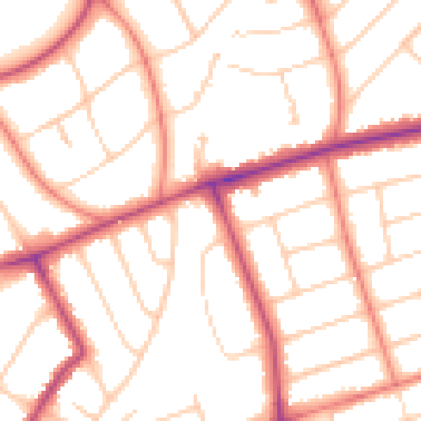 Daytime road noise heatmap for PR9 7DT