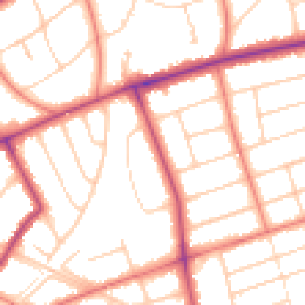 Daytime road noise heatmap for PR9 7EG