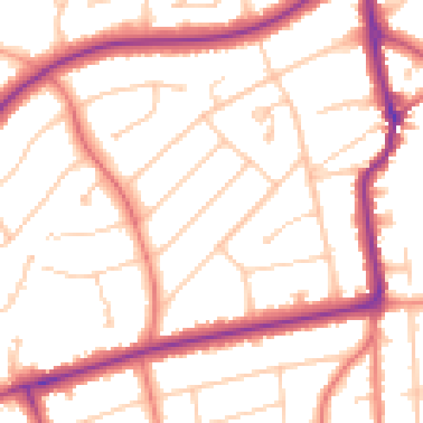 Daytime road noise heatmap for PR9 7JD
