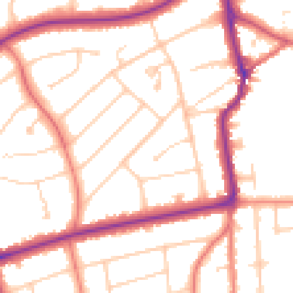 Daytime road noise heatmap for PR9 7JF