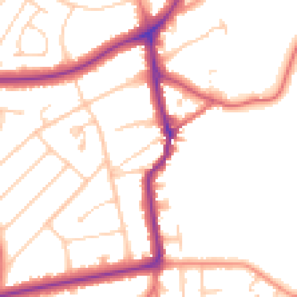 Daytime road noise heatmap for PR9 7JJ