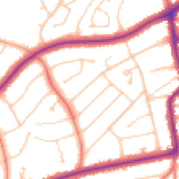 Daytime road noise heatmap for PR9 7JY