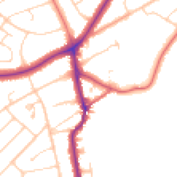 Daytime road noise heatmap for PR9 7LD