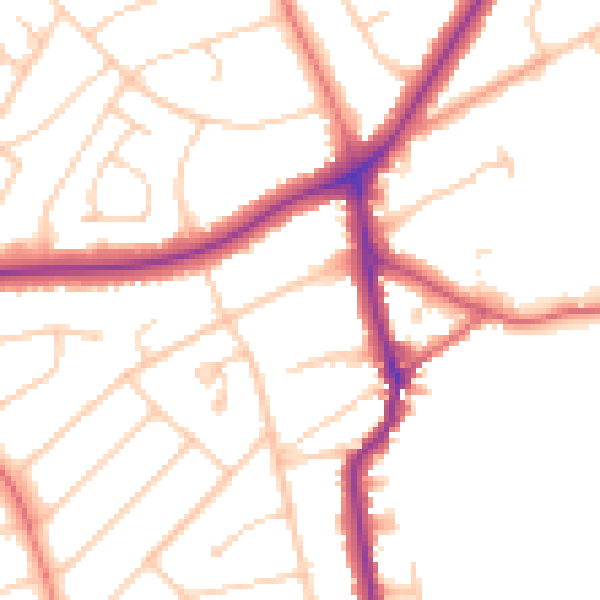 Daytime road noise heatmap for PR9 7LL