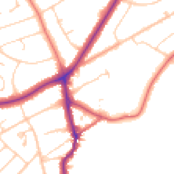 Daytime road noise heatmap for PR9 7LU