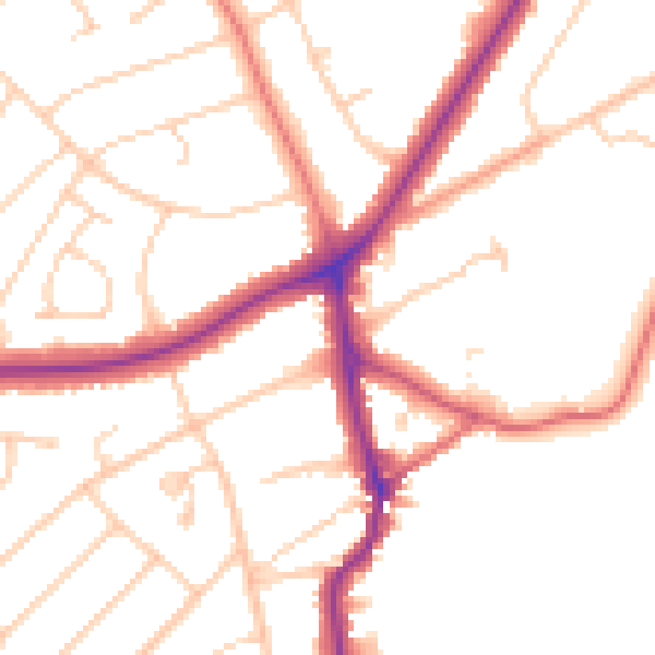Daytime road noise heatmap for PR9 7LW