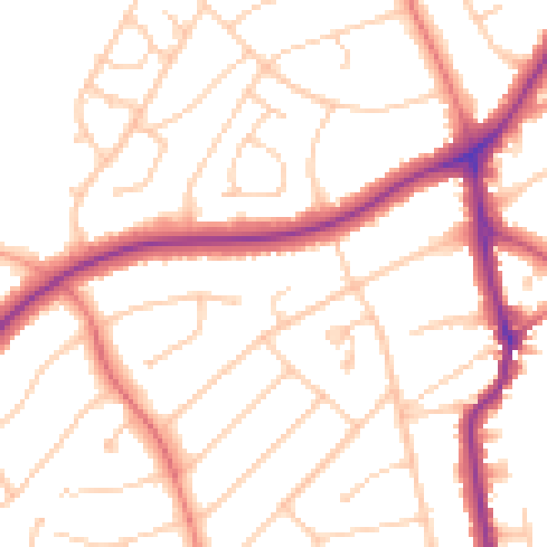 Daytime road noise heatmap for PR9 7NU