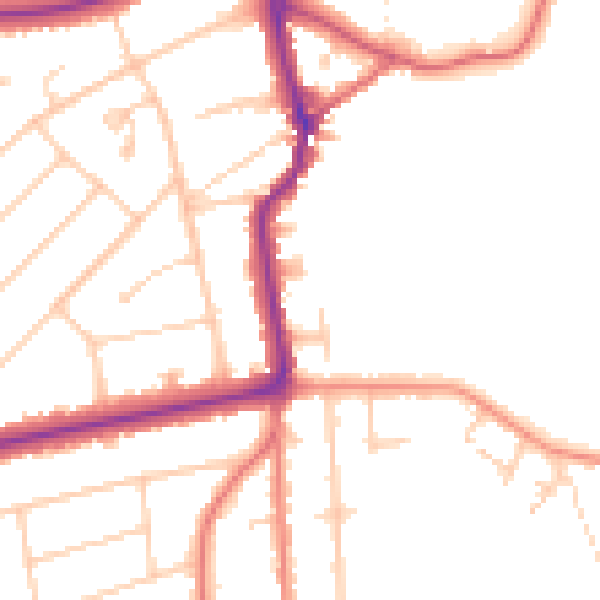 Daytime road noise heatmap for PR9 7PA
