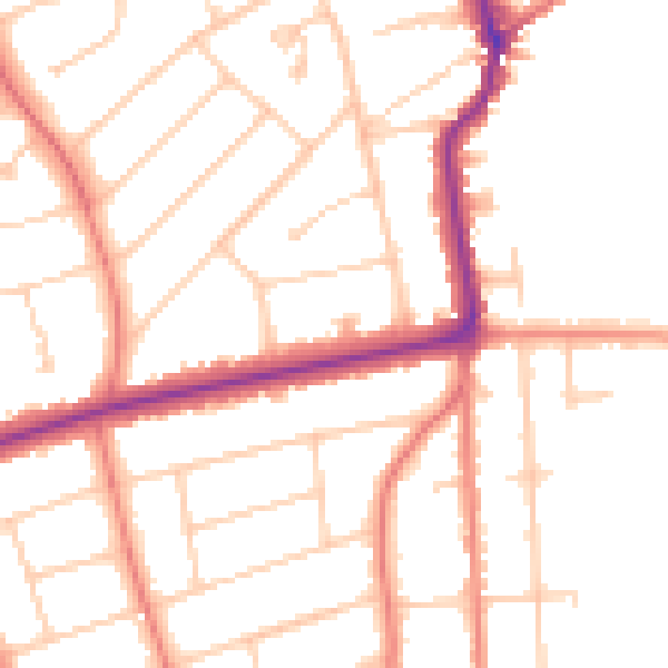 Daytime road noise heatmap for PR9 7PG