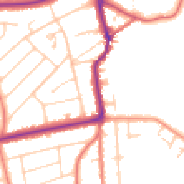 Daytime road noise heatmap for PR9 7PL