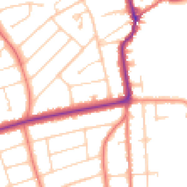 Daytime road noise heatmap for PR9 7PQ