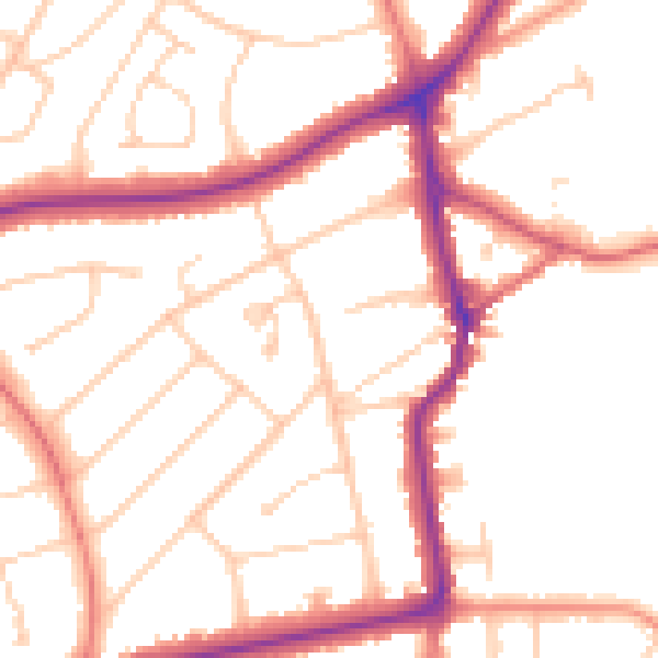 Daytime road noise heatmap for PR9 7PS