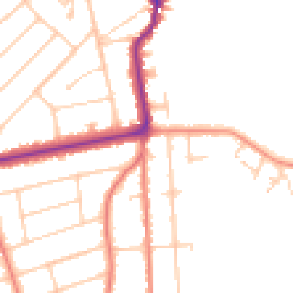 Daytime road noise heatmap for PR9 7QP