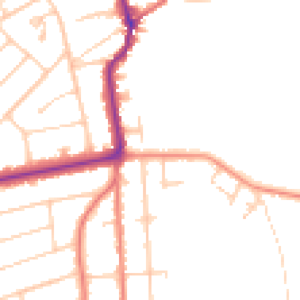 Daytime road noise heatmap for PR9 7QR