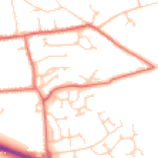 Daytime road noise heatmap for PR9 8BJ
