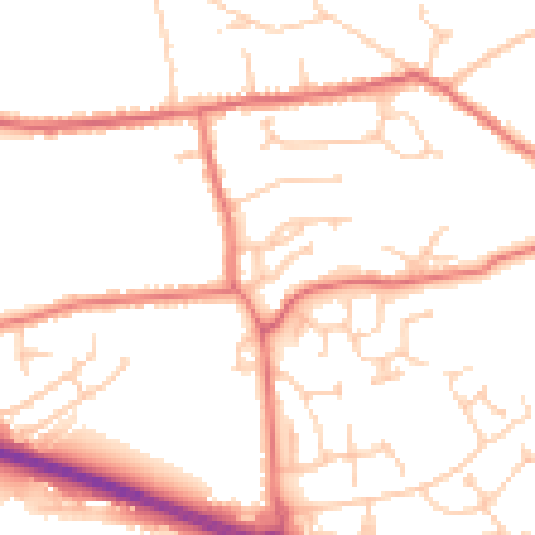 Daytime road noise heatmap for PR9 8BQ