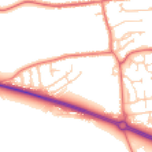 Daytime road noise heatmap for PR9 8DN
