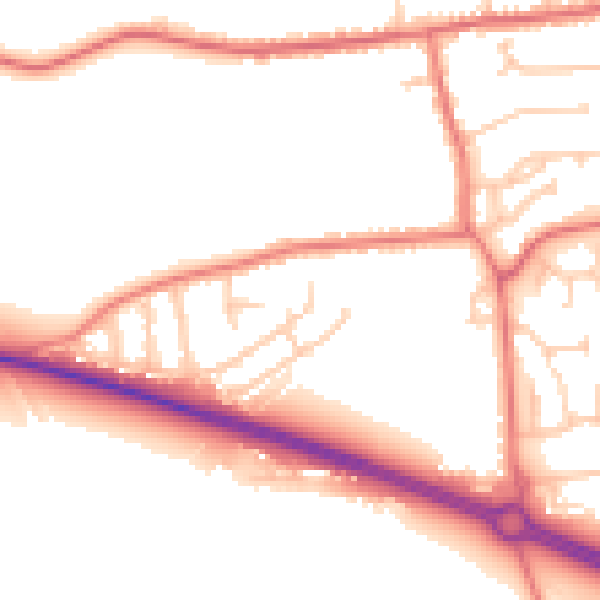 Daytime road noise heatmap for PR9 8DT