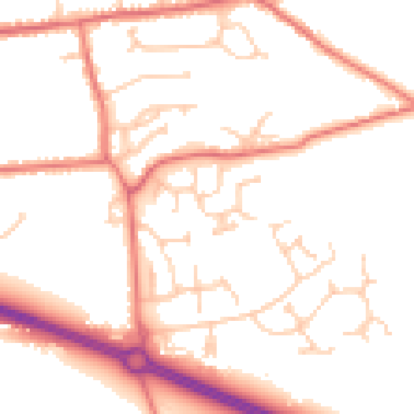 Daytime road noise heatmap for PR9 8FL