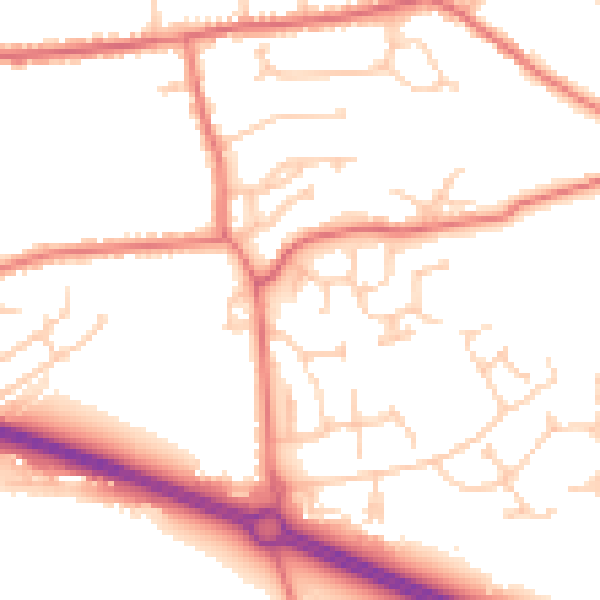 Daytime road noise heatmap for PR9 8FQ