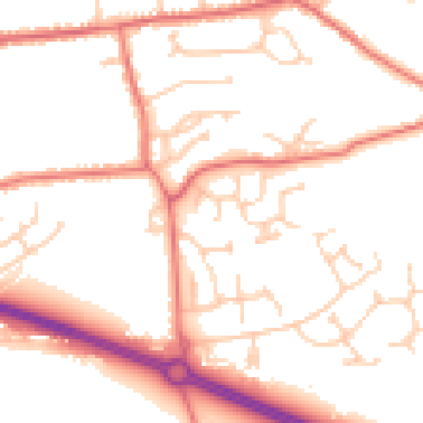 Daytime road noise heatmap for PR9 8FS