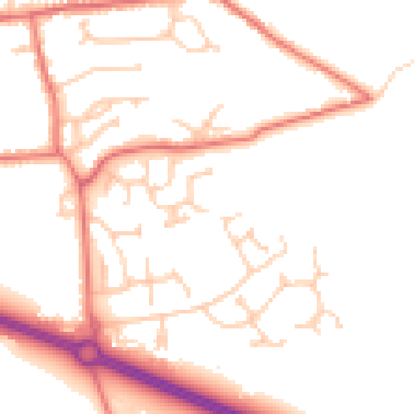 Daytime road noise heatmap for PR9 8FU