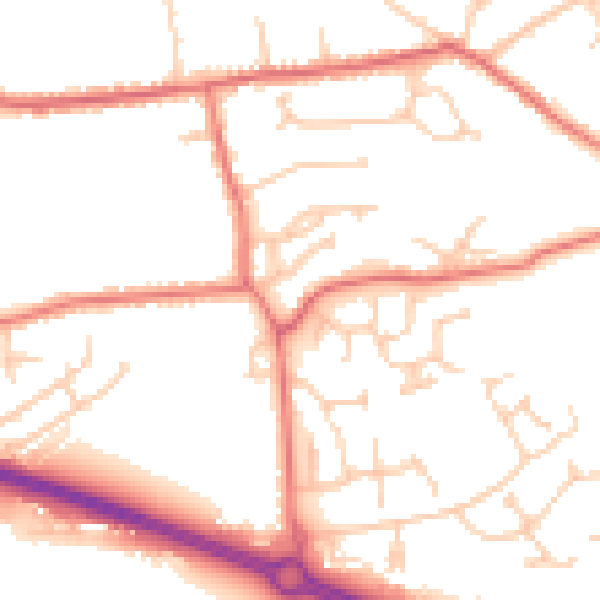 Daytime road noise heatmap for PR9 8FY