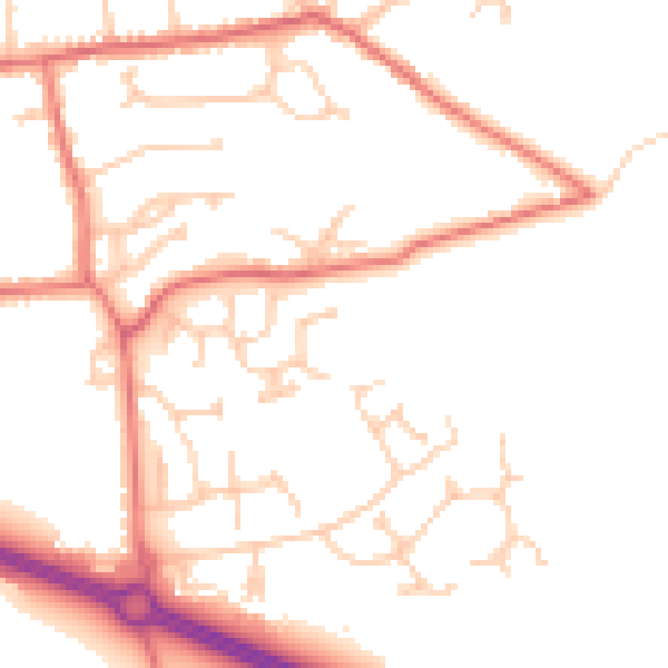 Daytime road noise heatmap for PR9 8GZ