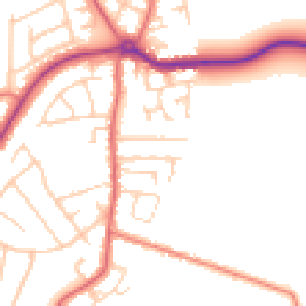 Daytime road noise heatmap for PR9 8HY
