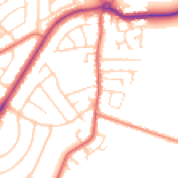 Daytime road noise heatmap for PR9 8LS